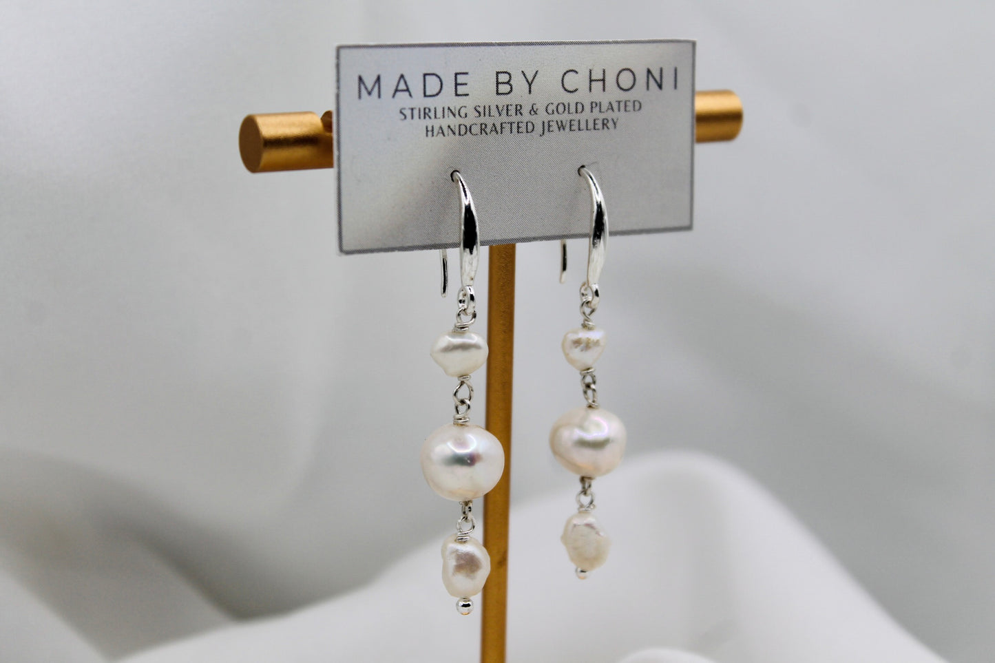 Marissa Earrings - Stirling Silver Pearl Dangles