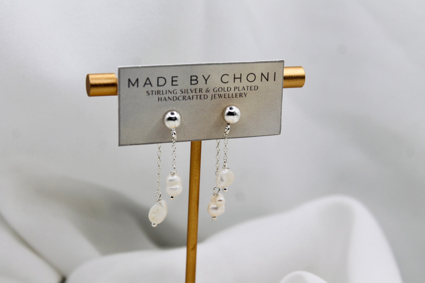 Karlee Earrings - Stirling Silver Pearl Dangles