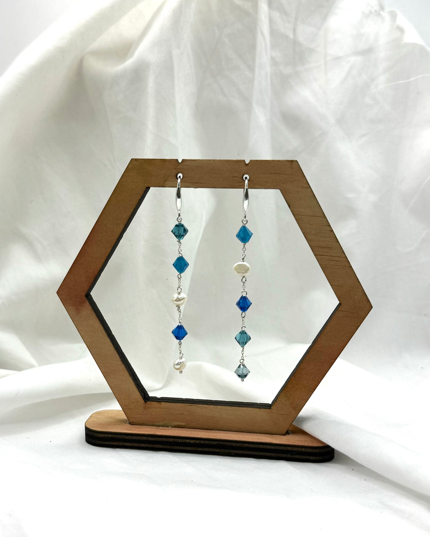 Ocean Earrings - Stirling Silver Pearl & Swarovski Crystal Dangles