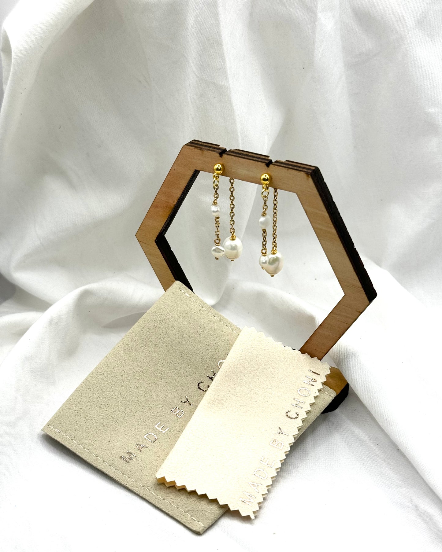 Lina Earrings - Gold Plated Pearl Double Dangles