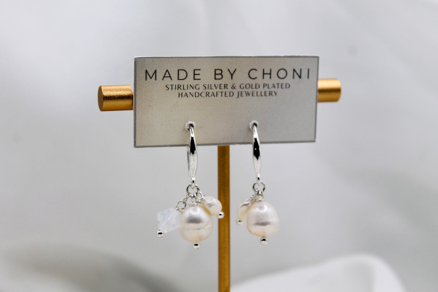 Maddy Earrings - Stirling Silver Pearl & Swarovski Crystal Cluster Earrings