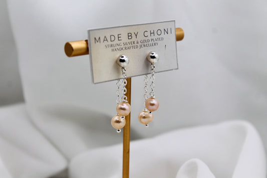 Katie Earrings - Stirling Silver Pearl Dangles