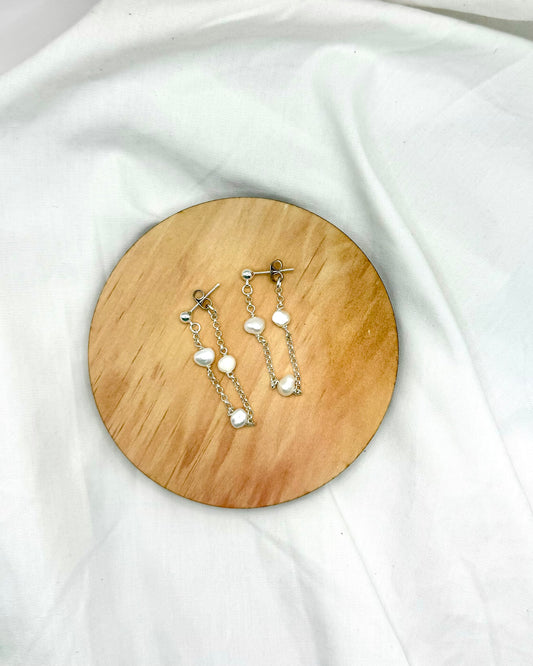 Lexi Earrings - Stirling Silver Pearl Chain Dangles