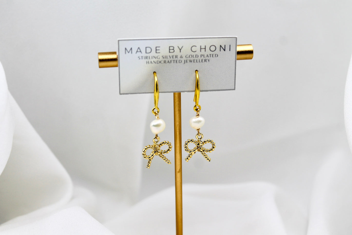 Bodhi Earrings - Gold Plated Pearl Bow Earrings