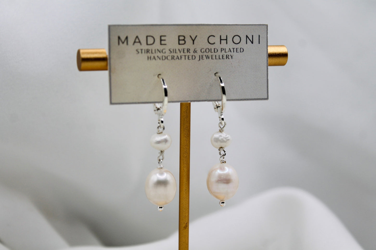 Eden Earrings - Stirling Silver Pearl Hoop Dangles