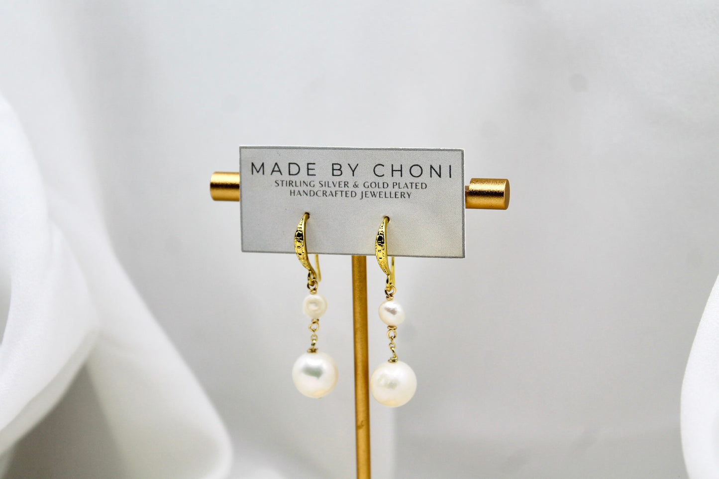 Sage Earrings - Gold Plated Pearl Earrings