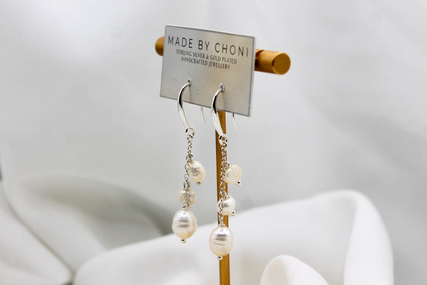 Melody Earrings - Stirling Silver Pearl Dangles