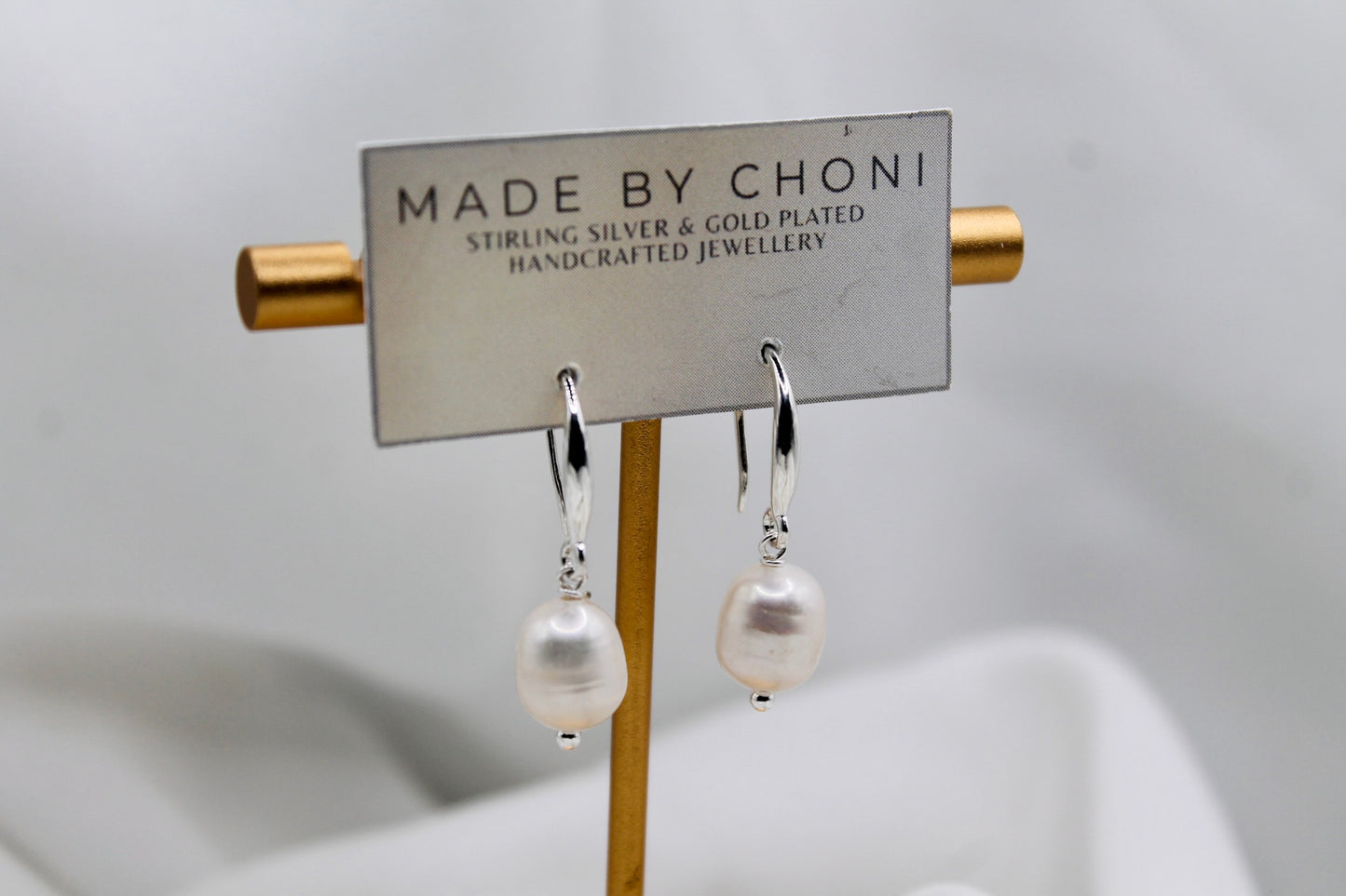 Lina Earrings - Stirling Silver Pearl Dangles