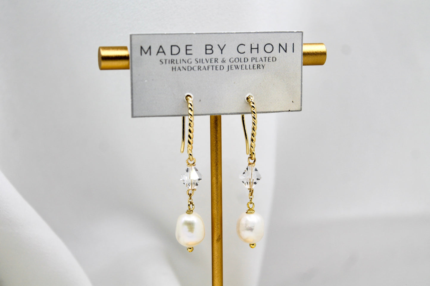 Hazel Earrings - Gold Plated Pearl & Swarovski Crystal Earrings