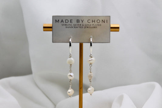 Denisha Earrings - Stirling Silver Pearl Dangles