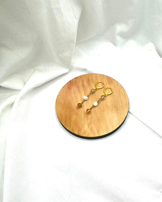 Ava Earrings - Gold Plated Pearl & Swarovski Crystal Hoops