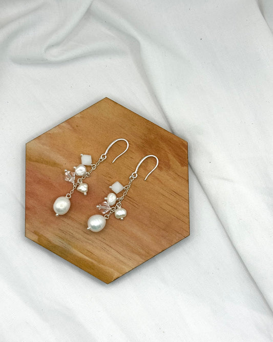 Payton Earrings - Stirling Silver Pearl & Swarovski Crystal Dangles