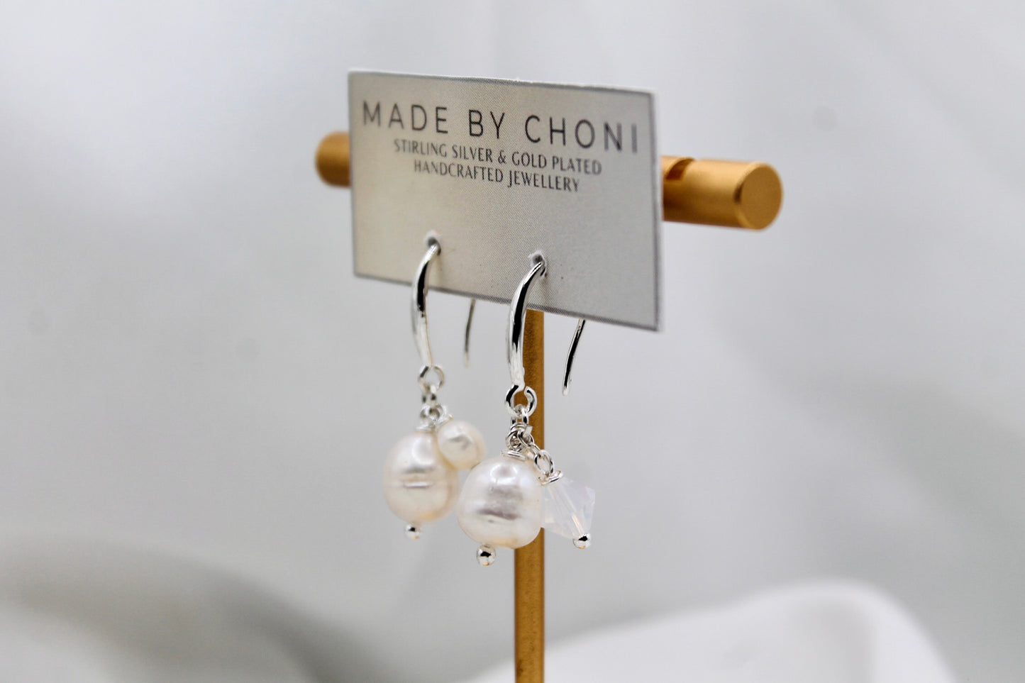 Maddy Earrings - Stirling Silver Pearl & Swarovski Crystal Cluster Earrings