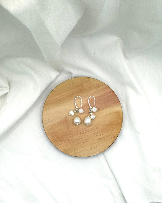 Gabby Earrings - Stirling Silver Pearl & Swarovski Crystal Dangles