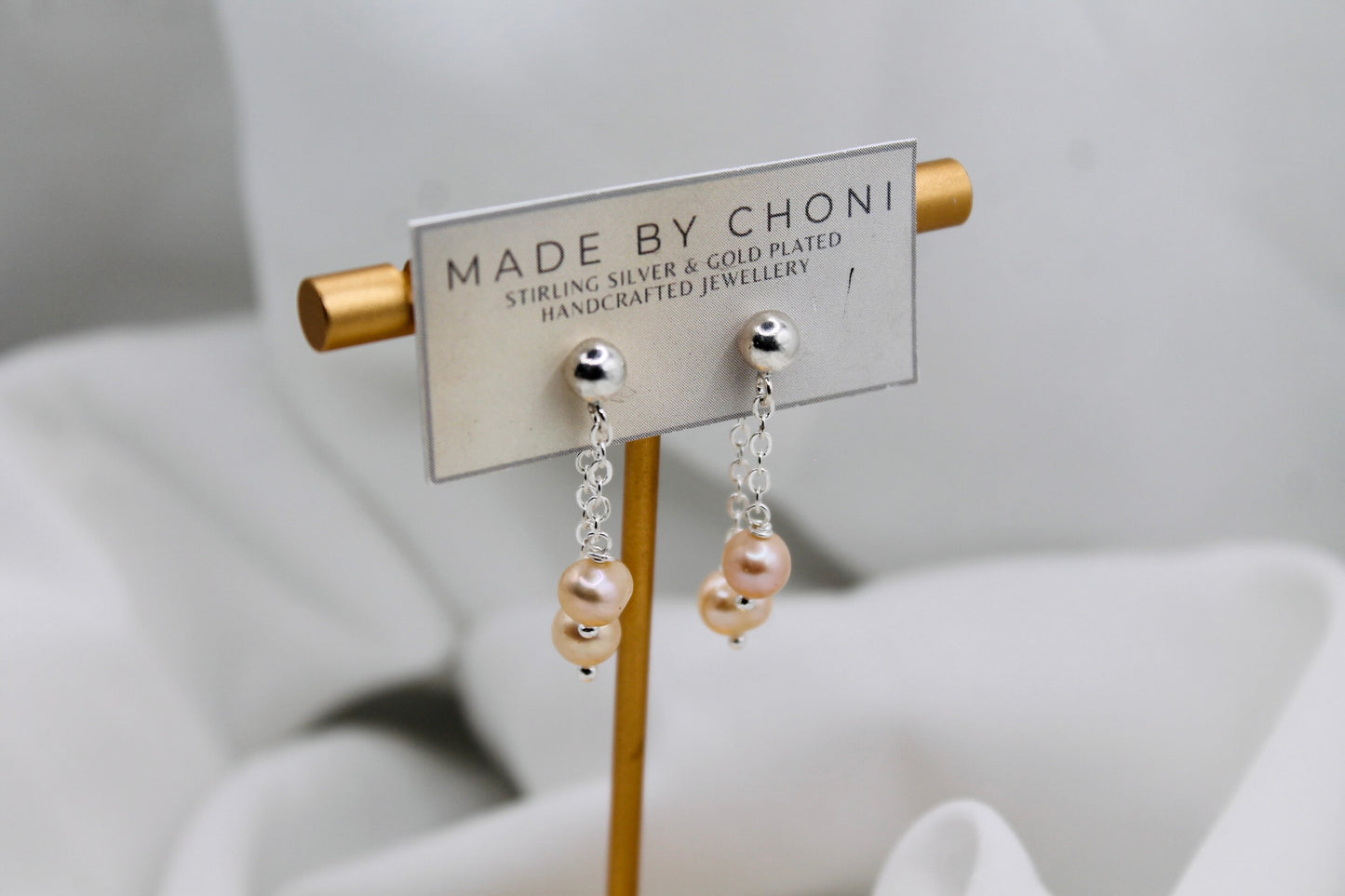 Katie Earrings - Stirling Silver Pearl Dangles