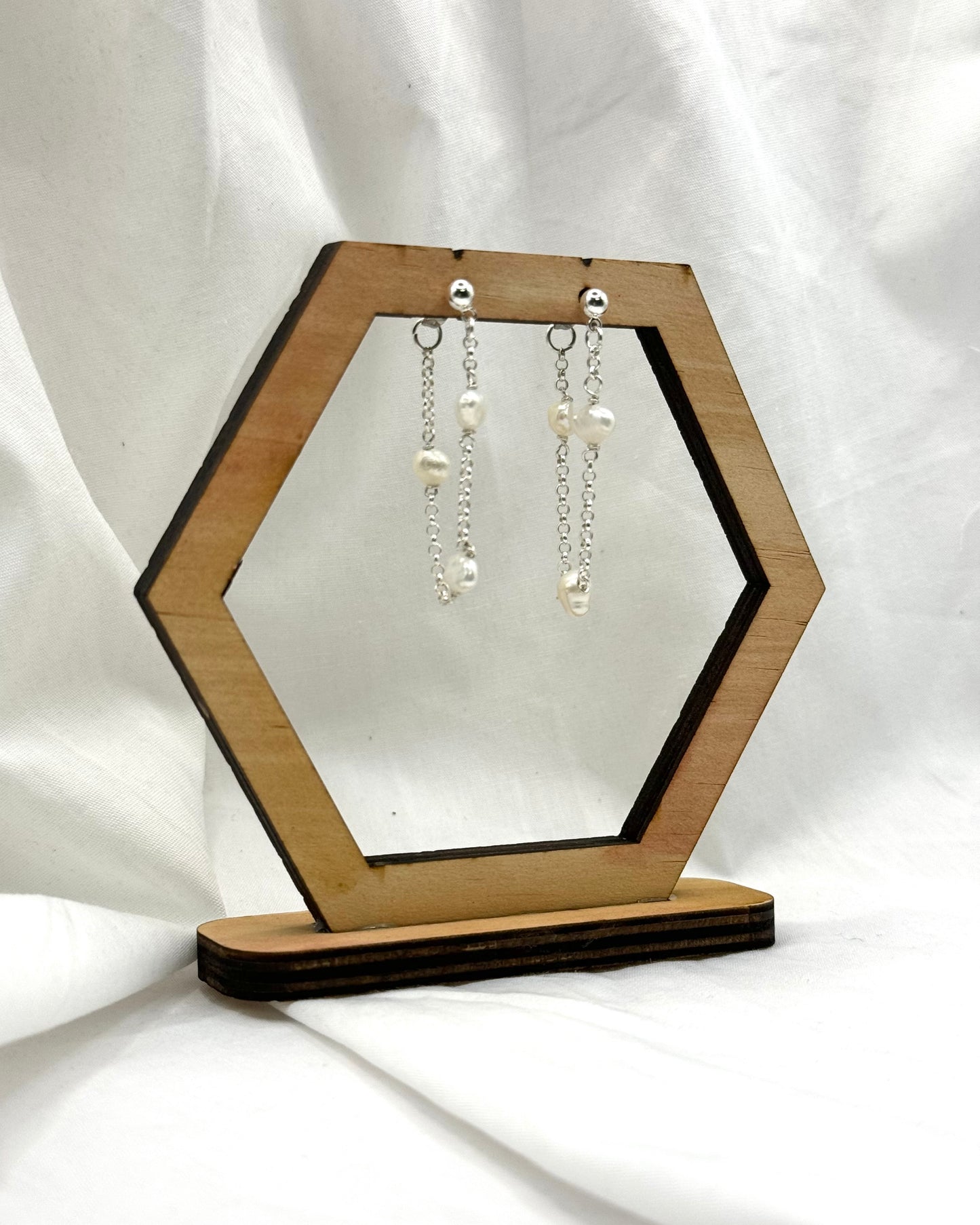 Lexi Earrings - Stirling Silver Pearl Chain Dangles