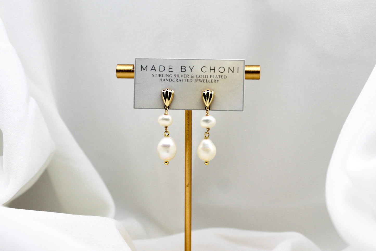 Amber Earrings - Gold Plated Pearl Earrings