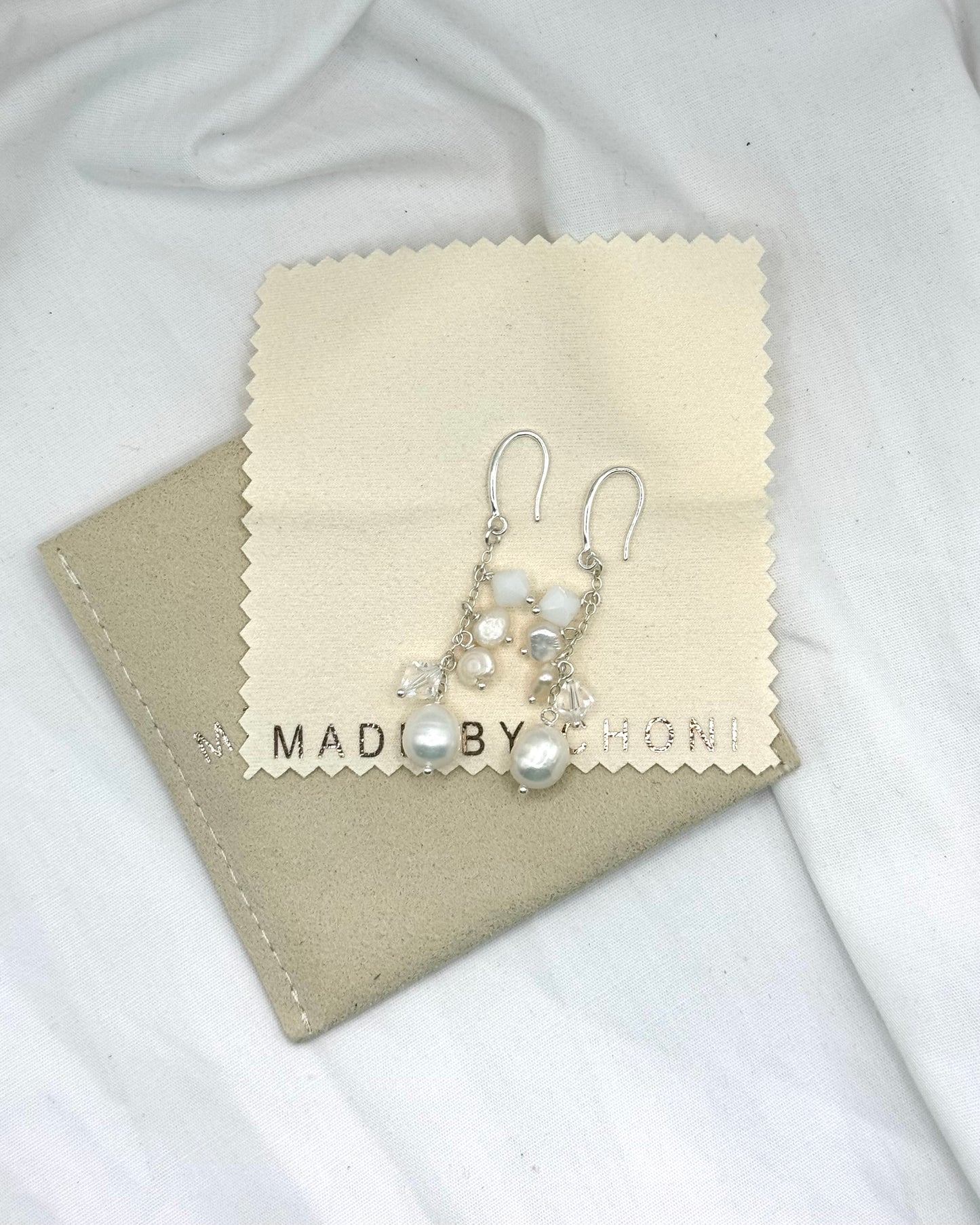 Payton Earrings - Stirling Silver Pearl & Swarovski Crystal Dangles