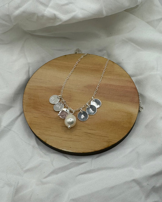 Sweetheart Pearl & Initial Necklace - Stirling Silver Necklace up to 3 disc