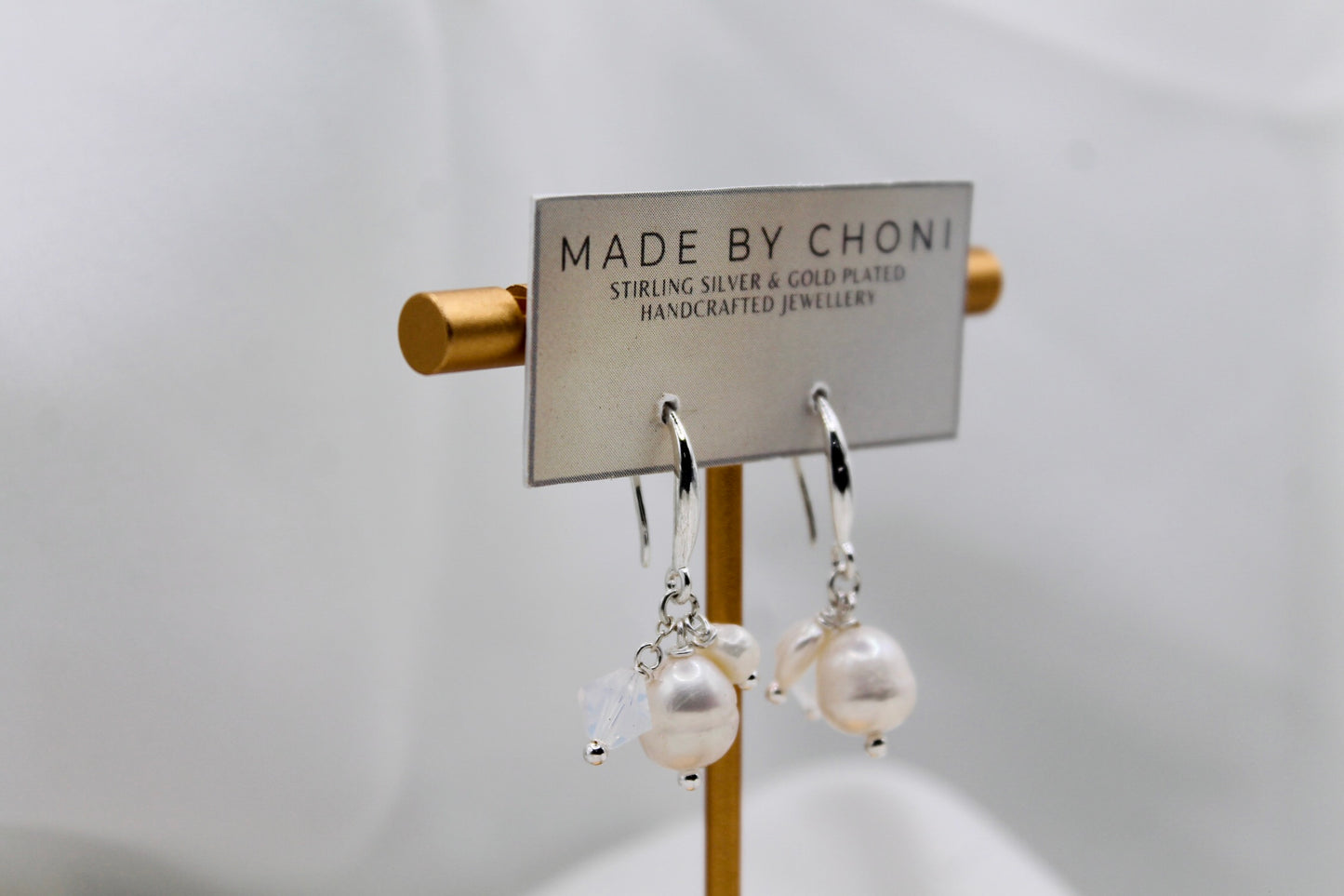 Maddy Earrings - Stirling Silver Pearl & Swarovski Crystal Cluster Earrings