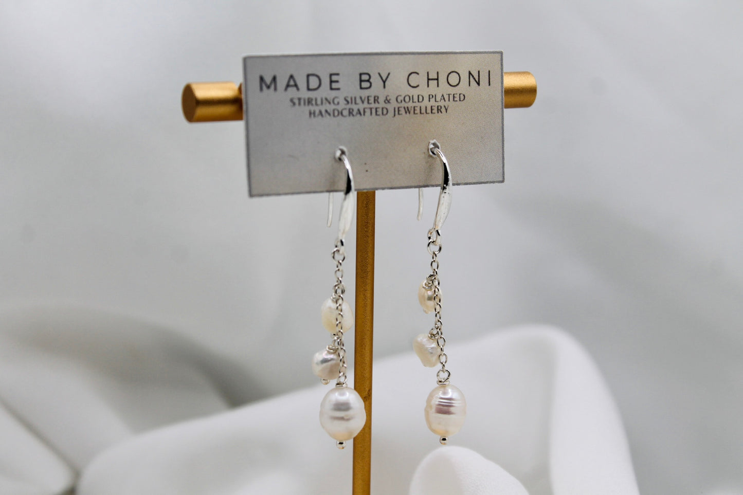 Melody Earrings - Stirling Silver Pearl Dangles