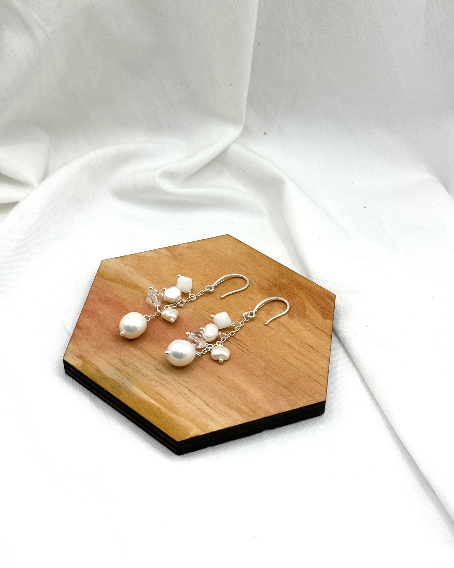 Payton Earrings - Stirling Silver Pearl & Swarovski Crystal Dangles