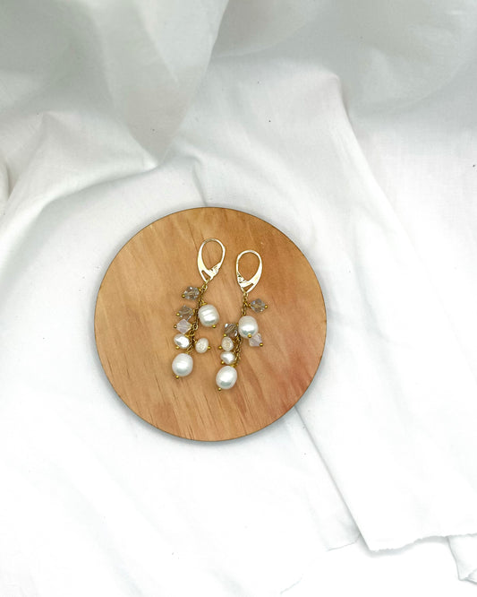 Peach Earrings - Gold Plated Pearl & Swarovski Crystal Statement Drops