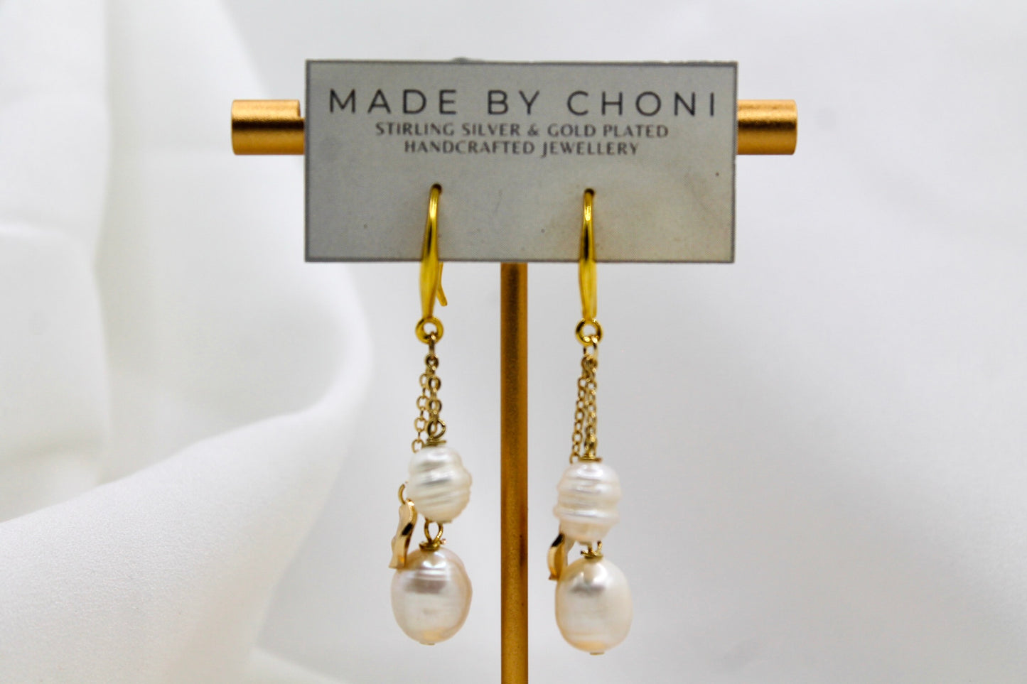 Paisley Earrings - Gold Plated Pearl Earrings