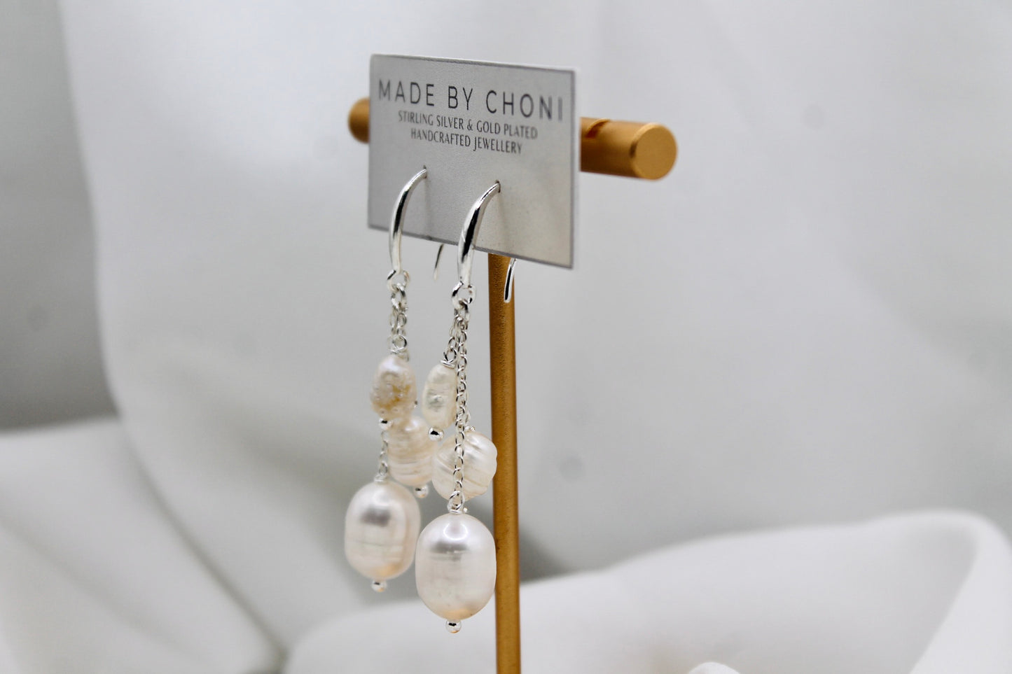 Paige Earrings - Stirling Silver Pearl Dangles