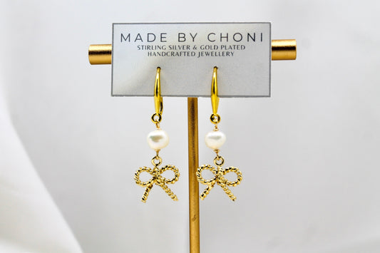 Bodhi Earrings - Gold Plated Pearl Bow Earrings