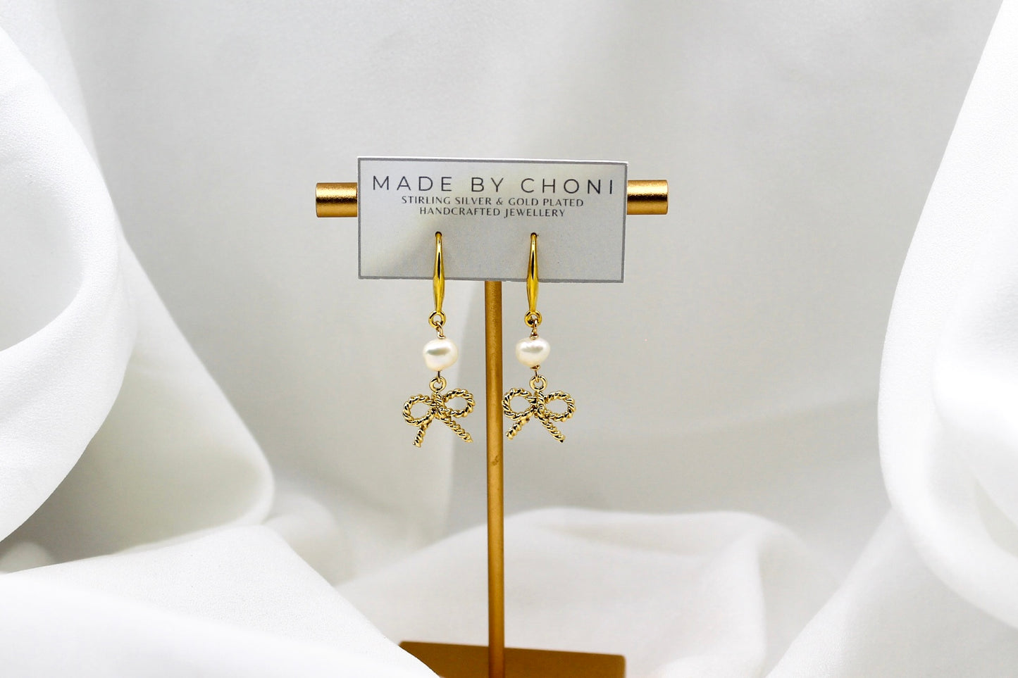 Bodhi Earrings - Gold Plated Pearl Bow Earrings