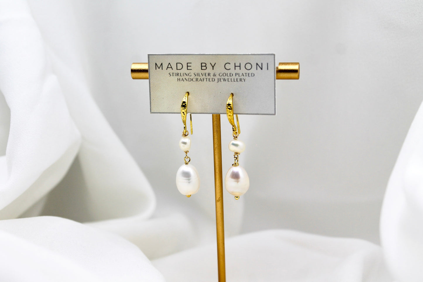 Daisy Earrings - Gold Plated Pearl Earrings