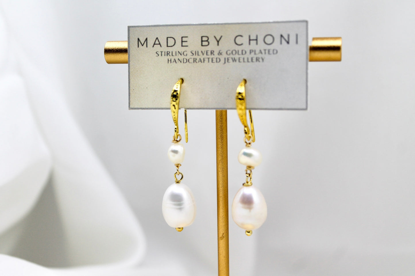 Daisy Earrings - Gold Plated Pearl Earrings