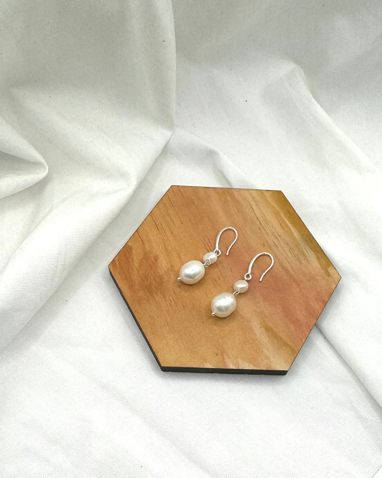 June Earrings - Stirling Silver Pearl Dangle