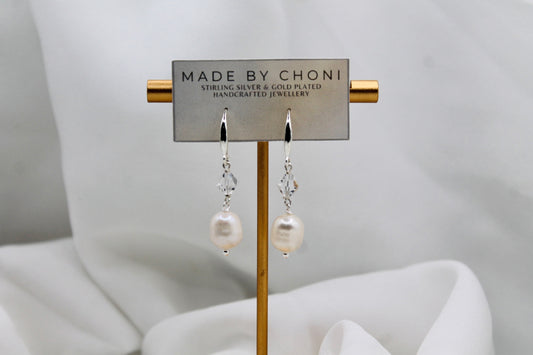 Hailey Earrings - Stirling Silver Pearl & Swarovski Crystal Earrings