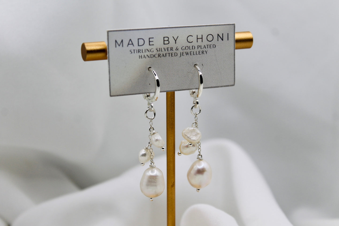 Lettie Earrings - Stirling Silver Pearl Dangles