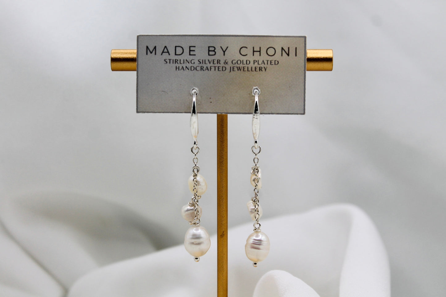 Melody Earrings - Stirling Silver Pearl Dangles