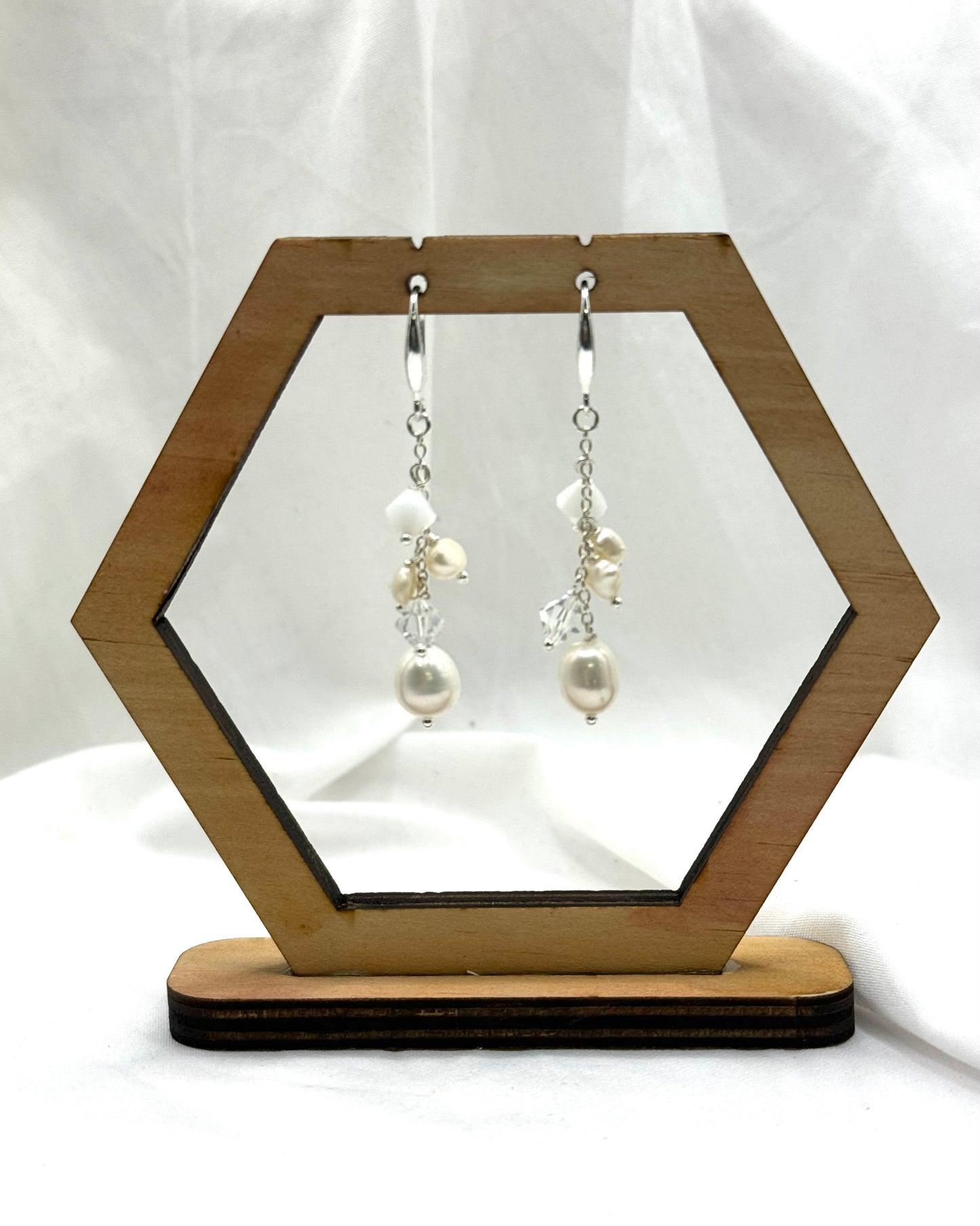 Payton Earrings - Stirling Silver Pearl & Swarovski Crystal Dangles