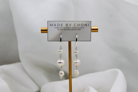Marissa Earrings - Stirling Silver Pearl Dangles