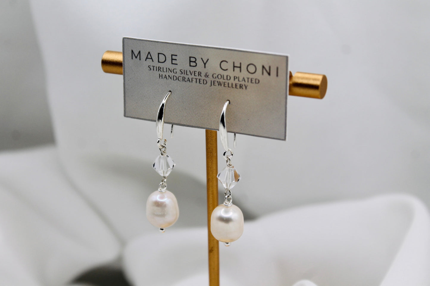 Hailey Earrings - Stirling Silver Pearl & Swarovski Crystal Earrings