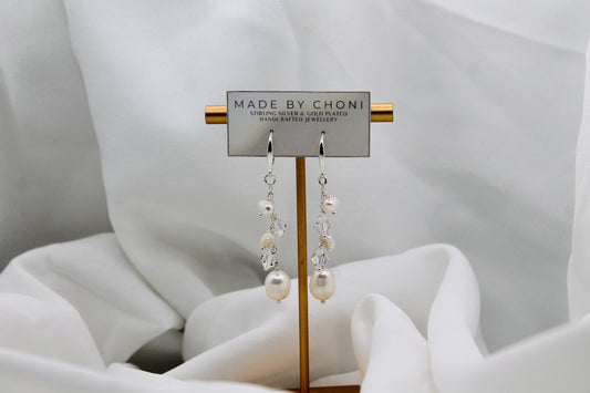 Harper Earrings - Stirling Silver Pearl & Swarovski Crystal Earrings