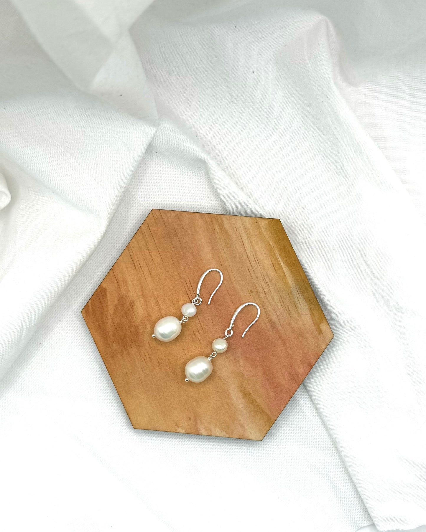 June Earrings - Stirling Silver Pearl Dangle