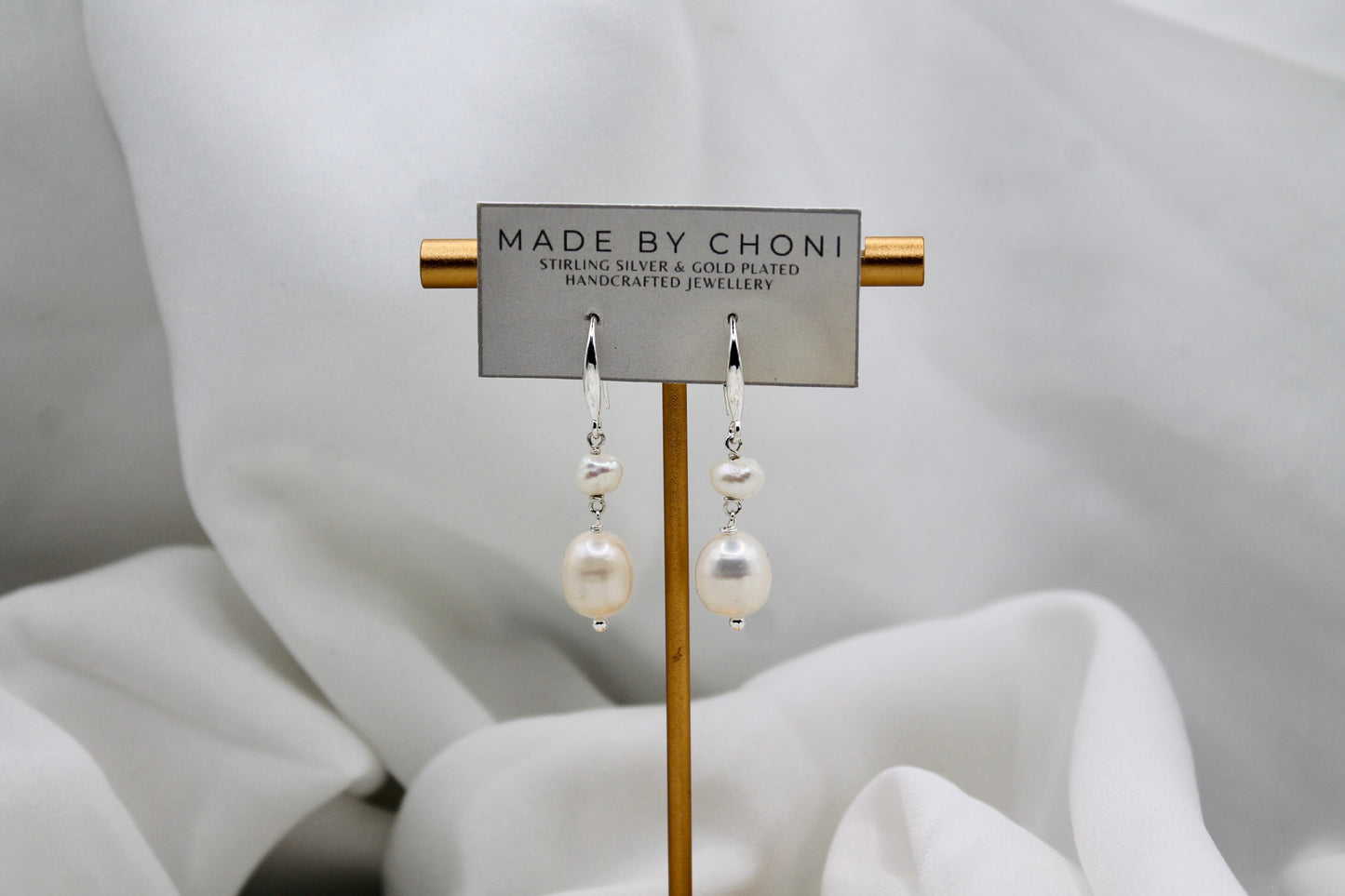 Laura Earrings - Stirling Silver Pearl Dangles