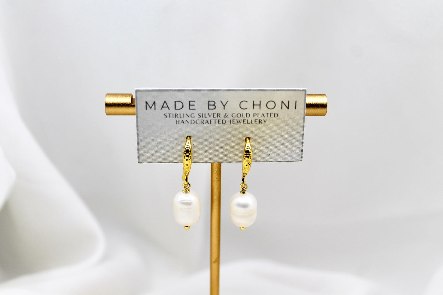 Rose Earrings - Gold Plated Pearl Earrings