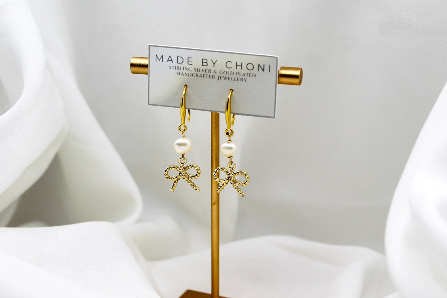 Bodhi Earrings - Gold Plated Pearl Bow Earrings