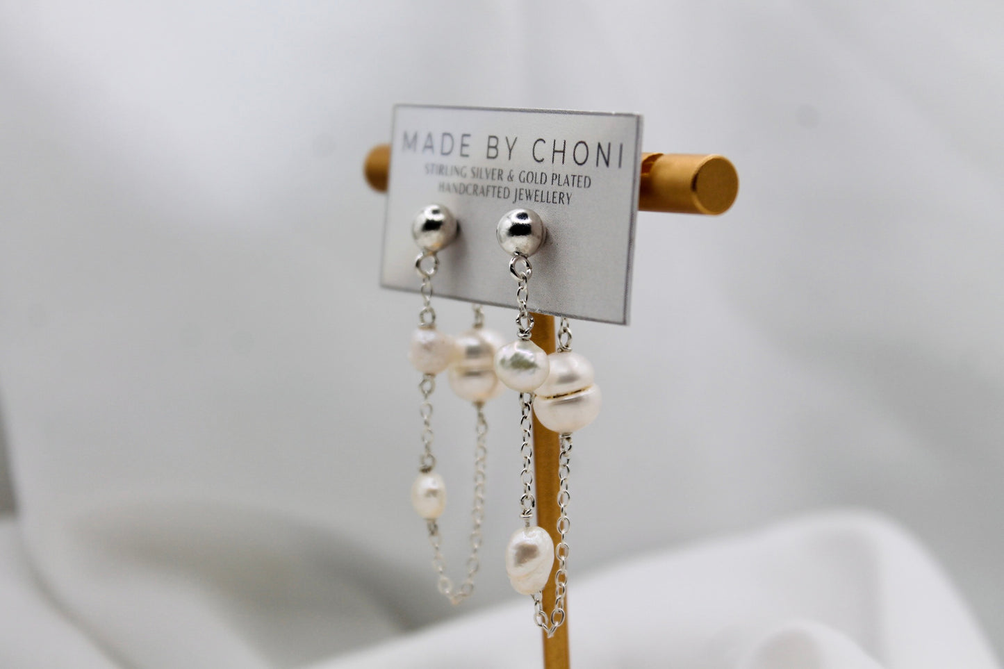 Jordie Earrings - Stirling Silver Pearl Dangles