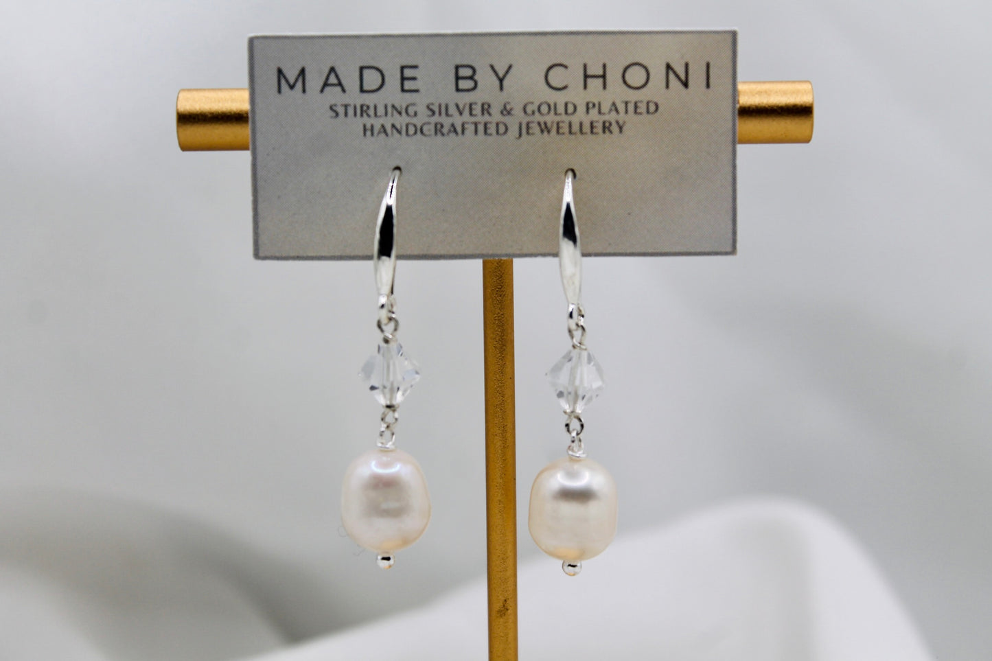 Hailey Earrings - Stirling Silver Pearl & Swarovski Crystal Earrings