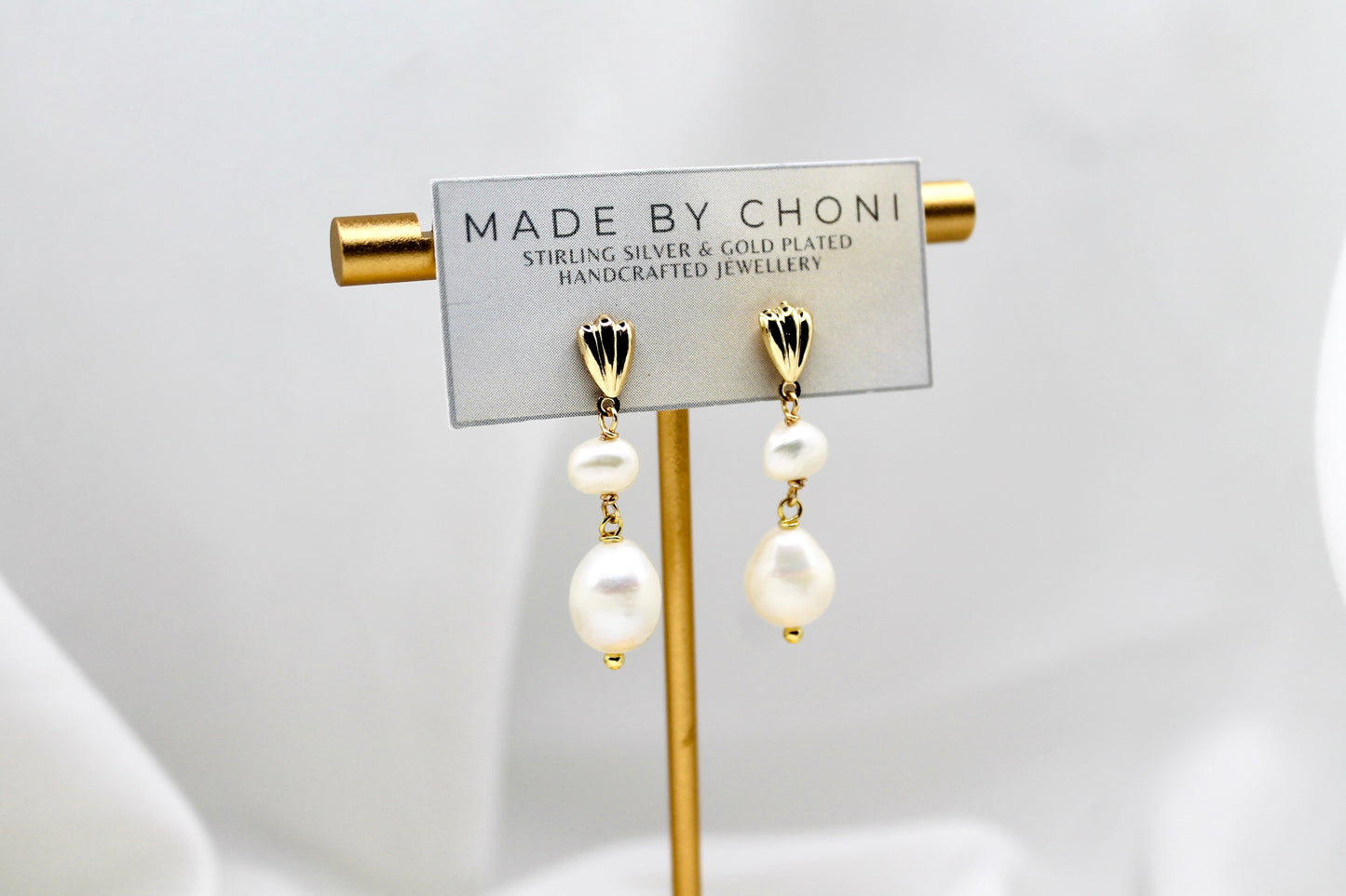 Amber Earrings - Gold Plated Pearl Earrings