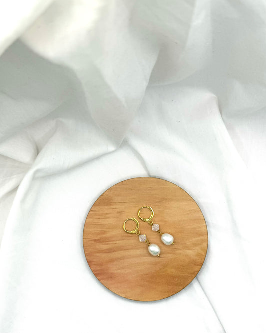 Alice Earrings - Gold Plated Pearl & Swarovski Crystal Hoops