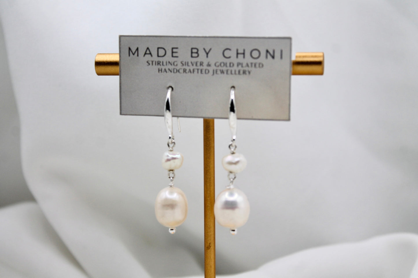 Laura Earrings - Stirling Silver Pearl Dangles